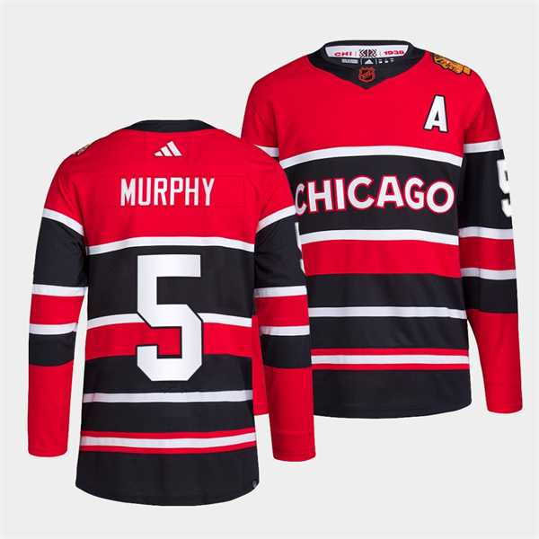 Men%27s Chicago Blackhawks #5 Connor Murphy Red Black 2022 Reverse Retro Stitched Jersey Dzhi->carolina hurricanes->NHL Jersey